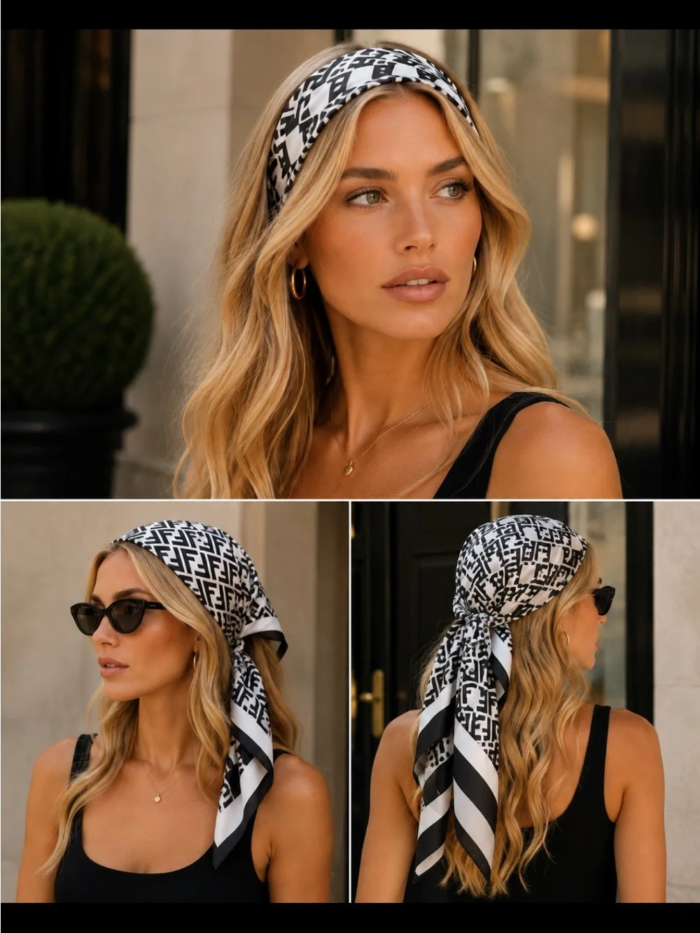 FASHION Black & White Silk Scarf